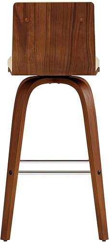 Miniatura 7 de Armen Living - Taburete giratorio moderno de Viena de 26" de altura para mostrador con cuero sintético color crema y acabado en madera de nogal