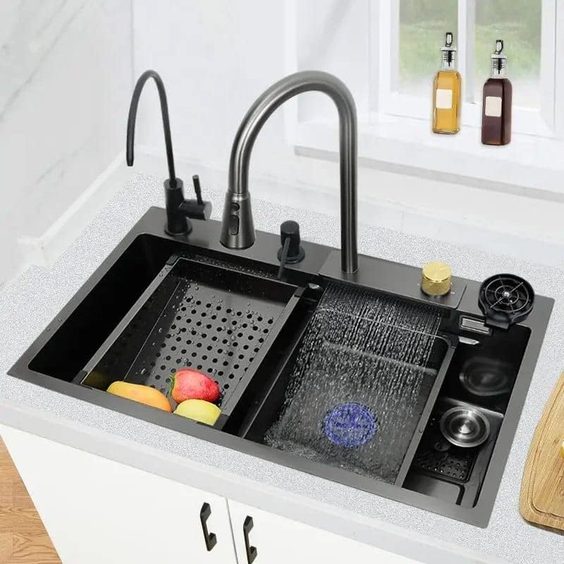 X-XONIER Kitchen Sink All In One 304 Grade Stainless Steel Multipurpose Multifunction 3 Mode Tap with Pullout Feature Glass Washer Soap Disp. Mini Sink Single Bowl Kitchen Sink (30x 20x 9) (B0D9H6KGQZ) Amazon Price History, Amazon Price Tracker