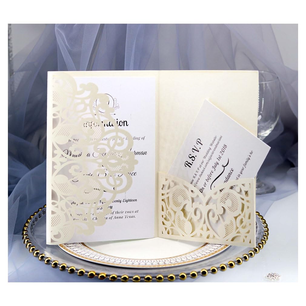 50 biglietti di invito per matrimonio, con docce nuziali, inserti vuoti e buste, per matrimonio, compleanno, avorio