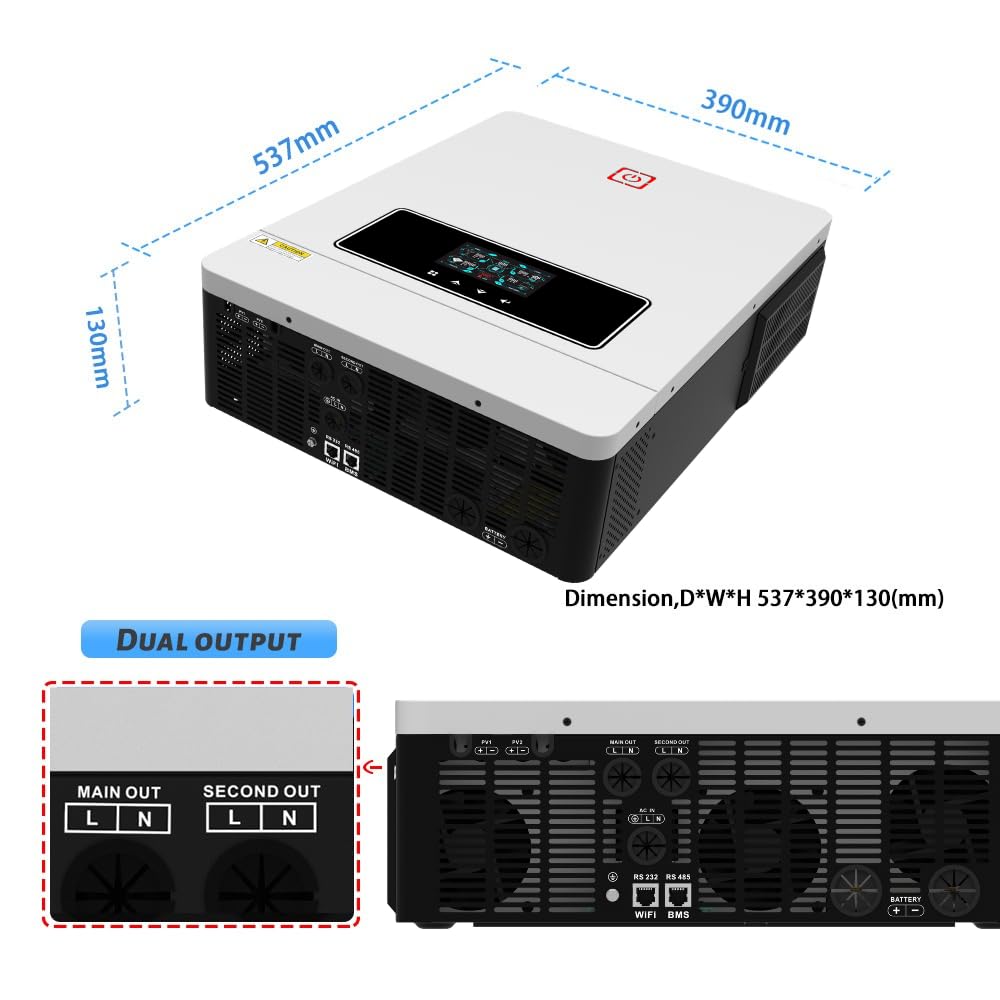 MAX 10,2 kW Inversor Solar Híbrido 48 V 10 200 W Monofásico Pure Sinus On Grid Off Grid MPPT 160 A Doble Entrada PV 10 800 W WiFi GPRS Doble Salida Funcionamiento Sin Batería