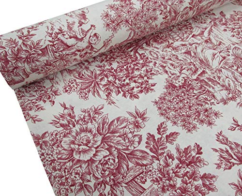Confección Saymi - Metraje 0,50 MTS. Tejido loneta Estampada Toile de Jouy Ref. Romantica Rojo, con Ancho 2,80 MTS.