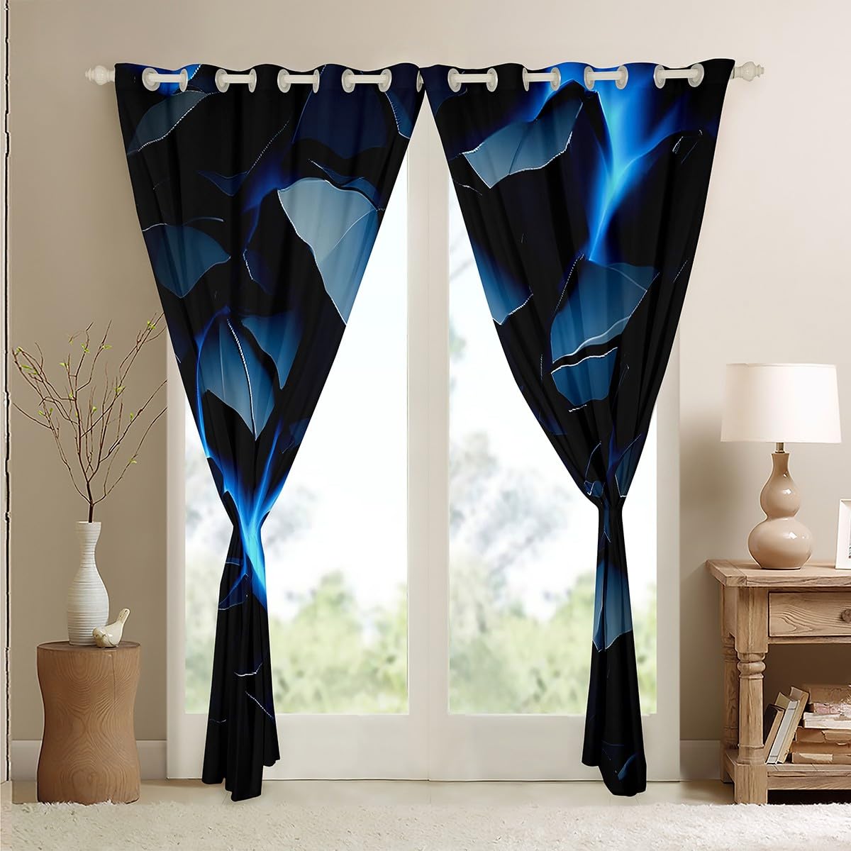 Loussiesd Blaue Geometrie Vorhänge 175x140cm für Kinder Jungen Mädchen Geometrie Bodenbeschaffenheit Fenstervorhang Vulkangesteine Blickdichte Vorhänge Gardinen für Schlafzimmer Wohnzimmer