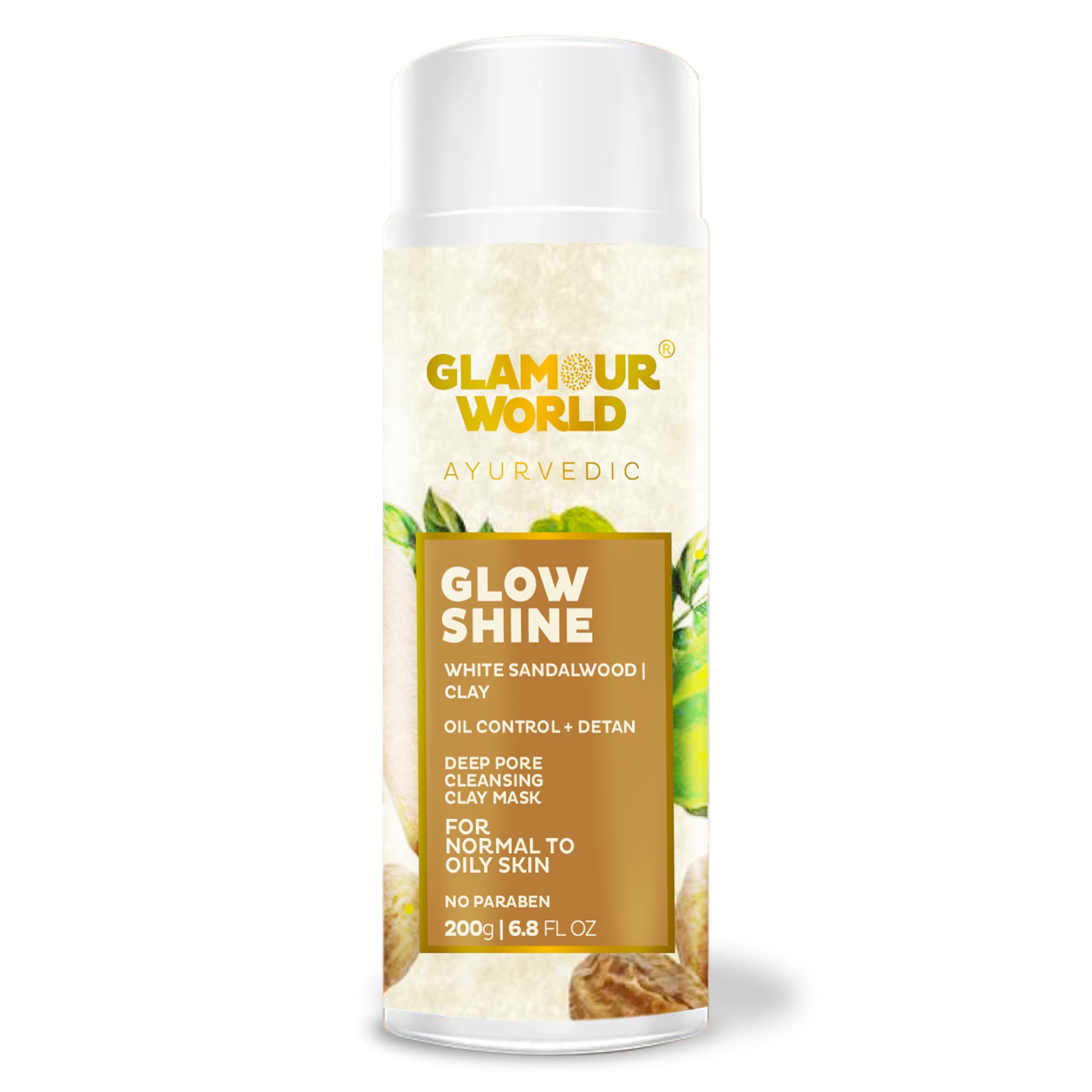 Glamour World Ayurvedic Glow Shine Face Pack For Oil Control & Acne Removal, Enriched with Clay, Arjuna, Shell, Sveta Chandan