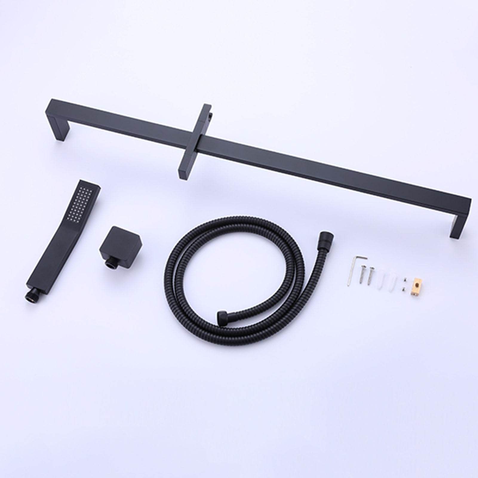 Cabezal de ducha de mano ajustable con acabado negro mate de acero inoxidable 304, barra deslizante de altura ajustable, incluye manguera y codo de salida de latón para una fácil instalación