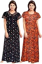 Vlazom Women’s Pure Cotton Rajasthani Nighty Gown – Pack of 2 Jaipuri Printed Maxi Nightwear – Soft, Breathable Sleepwear for Women (Free Size)