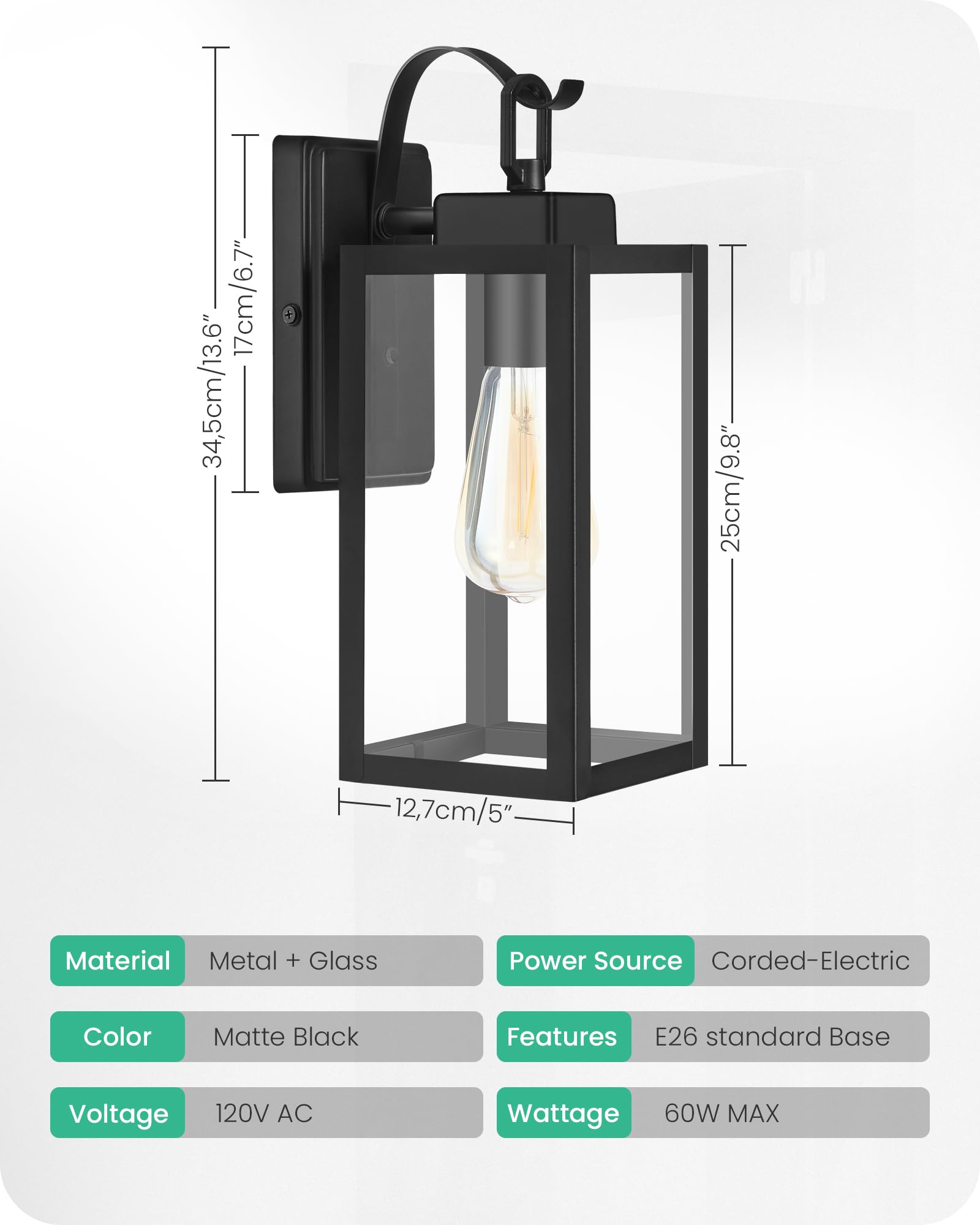 GOEBLESON 2-Pack Outdoor Wall Light Fixtures, Outdoor Wall Sconces with Glass Shades, Waterproof and Anti-Rust E26 Sockets Exterior Wall Lanterns, for Porch, Garage, Patio, Yard, Black B03HBP205