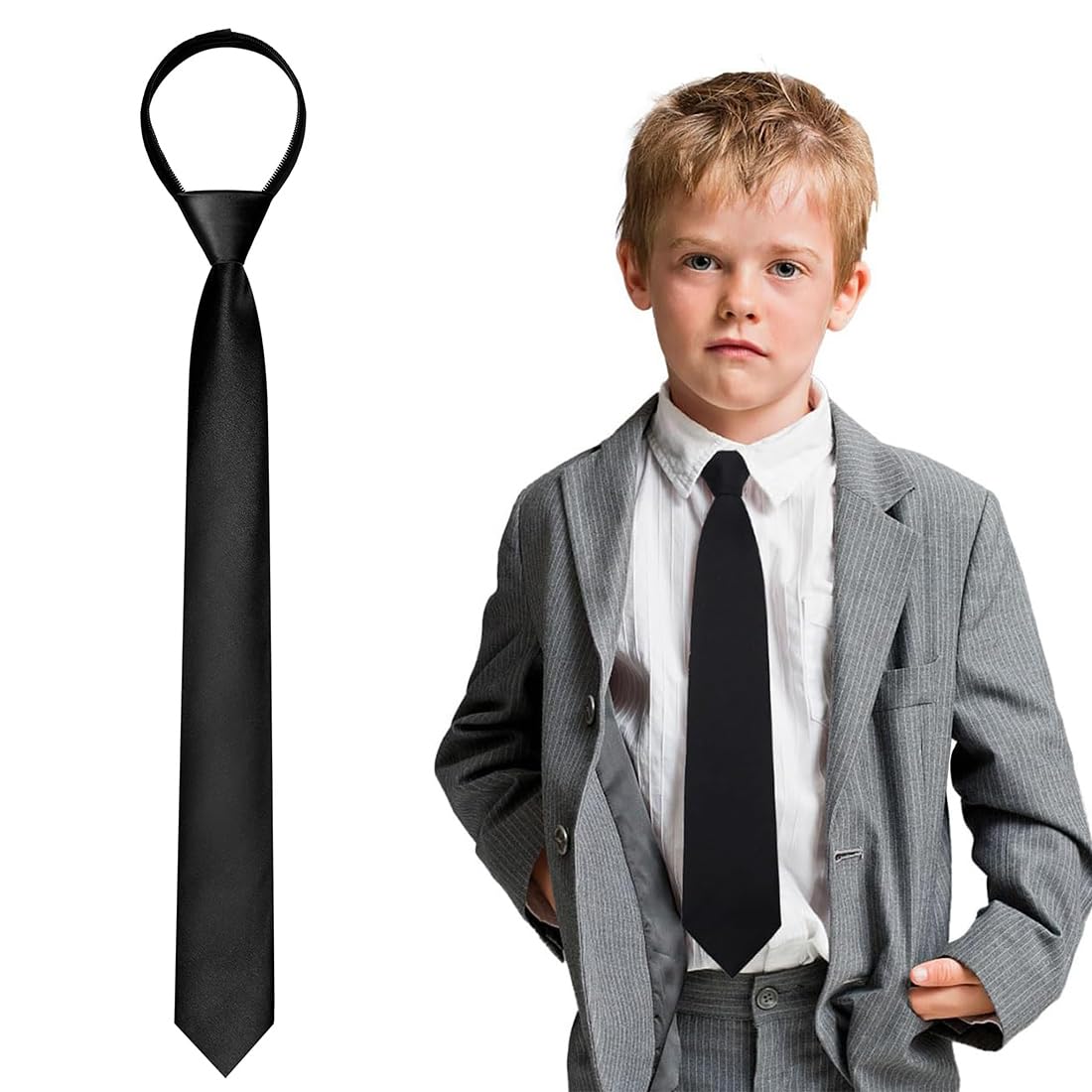 Corbata pre-atada de microfibra lisa y ajustable para niños, Ideal para ocasiones formales y escolares, Con hebilla de torre para mayor comodidad y estilo, 1pcs