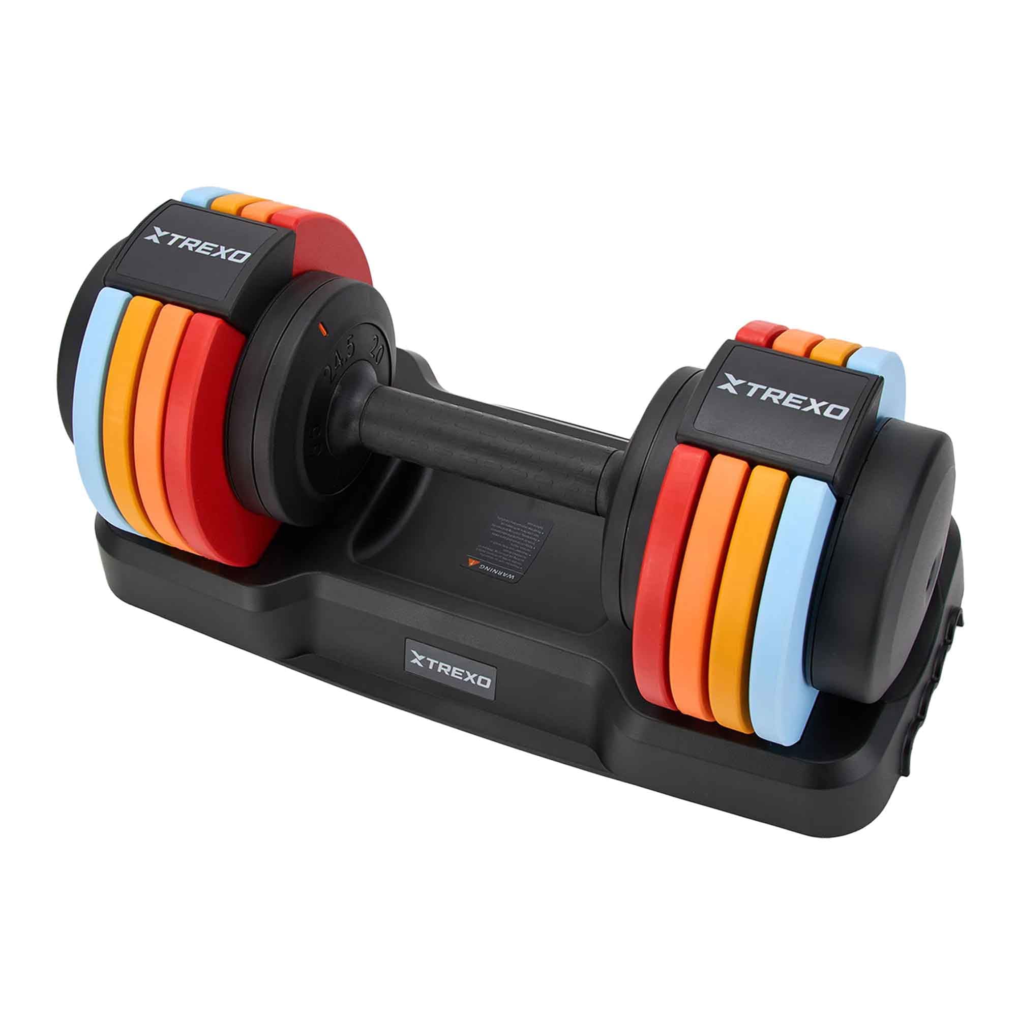 TREXO Multicolor - Mancuernas ajustables de 11,5 kg, de acero con mango antideslizante, ideal para el entrenamiento de fuerza en casa y en el gimnasio, mancuernas ajustables con base estable