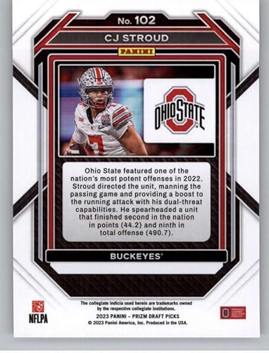 Miniatura 2 de 2023 Panini Prizm Draft Picks #102 C.J. Stroud Ohio State Buckeyes RC Rookie Card Official NCAA Football Card in Raw (NM or Better) Condition