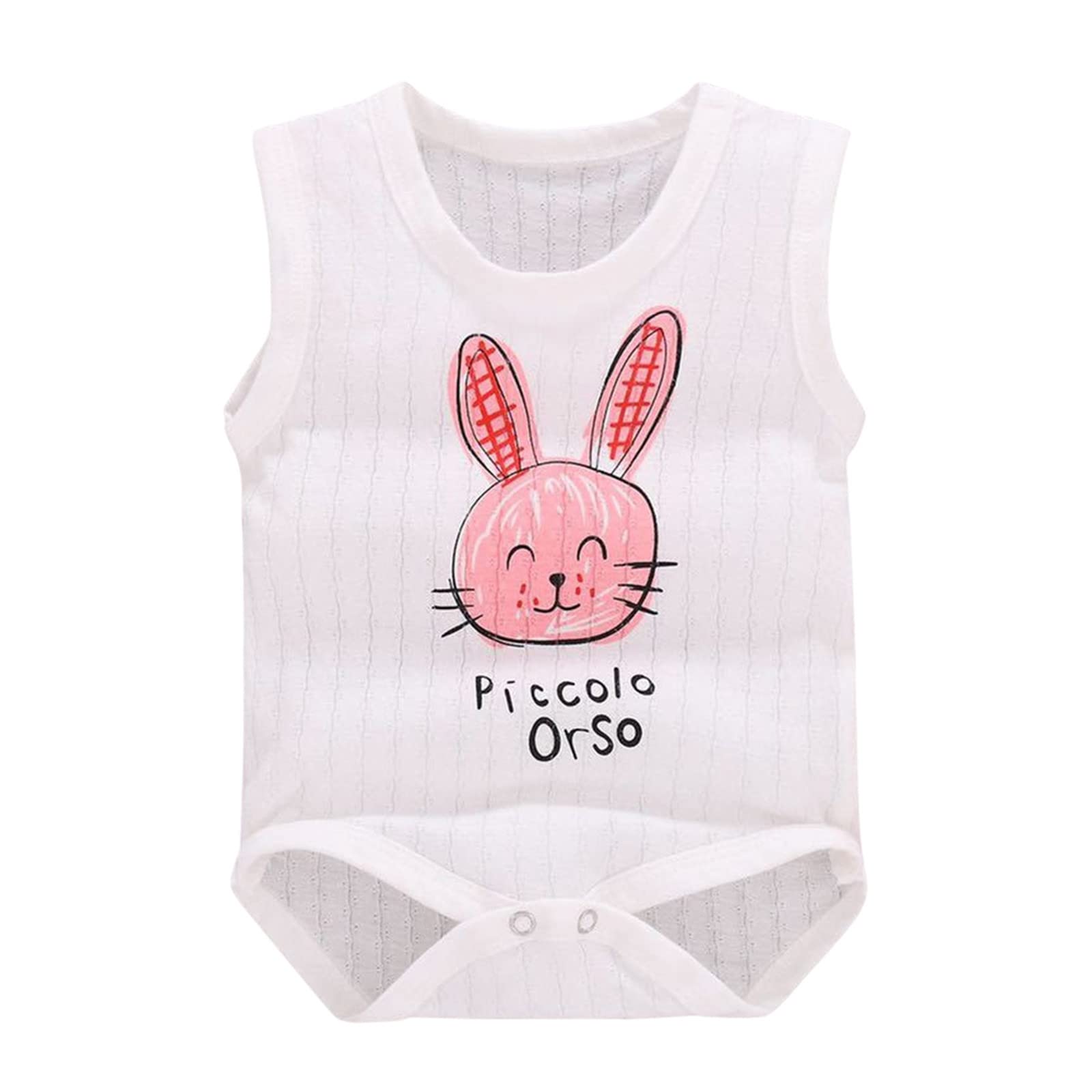 Newborn Infant Baby Boys Girls Sleeveless Bodysuit Cartoon Print Romper Summer Outfits Cotton Clothes Outfit White 0-3 Months