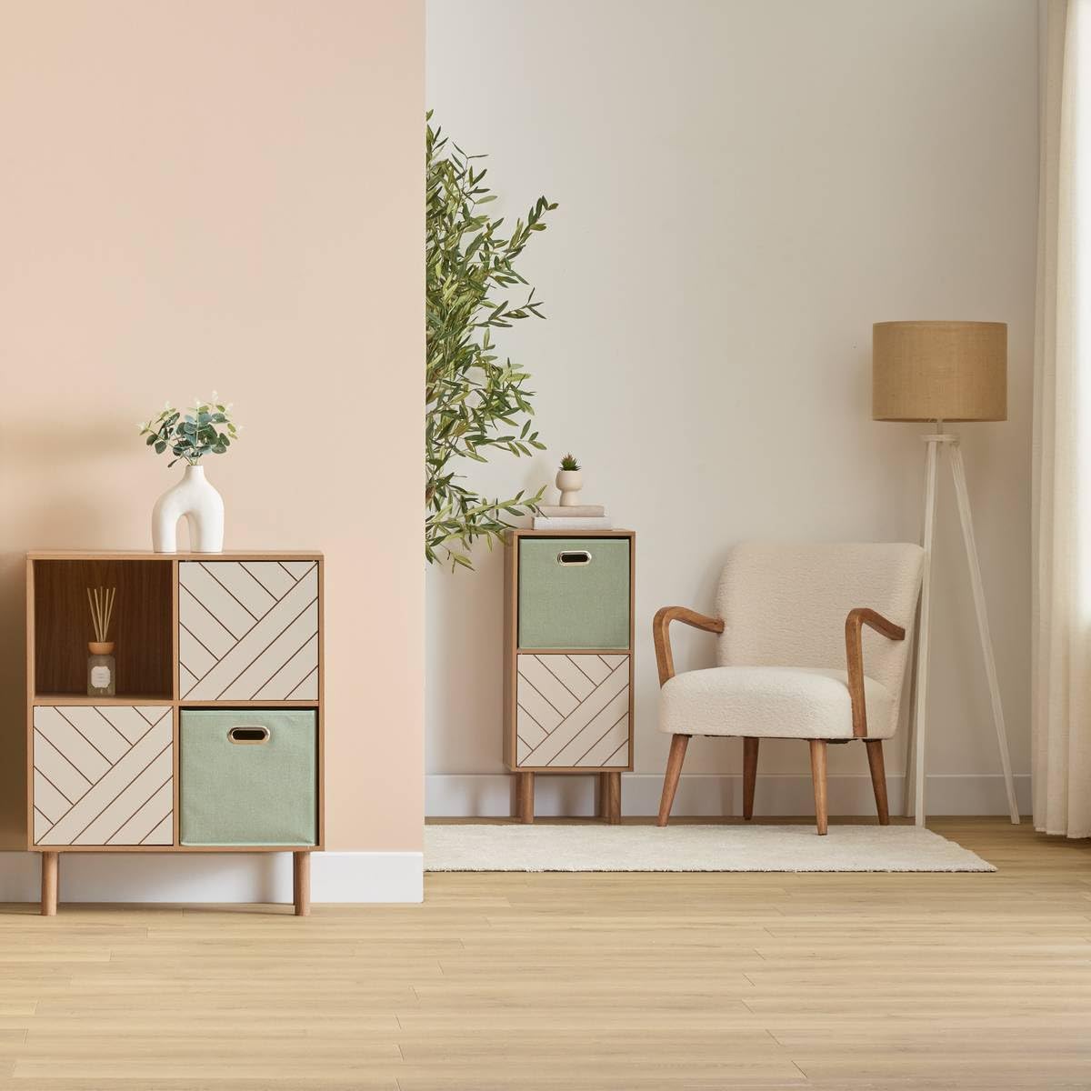 5 five simply smart 5five - etagère 2 Cases 1 Porte mix'n'Match Bois et Motif rayé