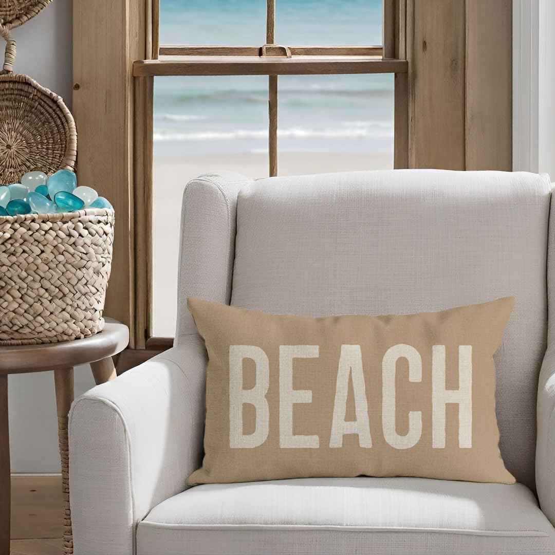 PANDICORN Summer Beach Throw Pillow Covers 12x20 Inch Coastal Beachy Outdoor Decorations Sand Beige Lumbar Decorative Cushion Case for Beach House Home Bedroom Living Room Sofa Couch Decor - Image 2