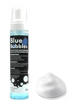 DGT 8.5oz Blue Bubbles Foaming Aftercare Tattoo Soap to Heal, Cleanse, and Clean Skin & Piercings - Gentle, Moisturizing, Vegan Formula 8.5oz, Foam