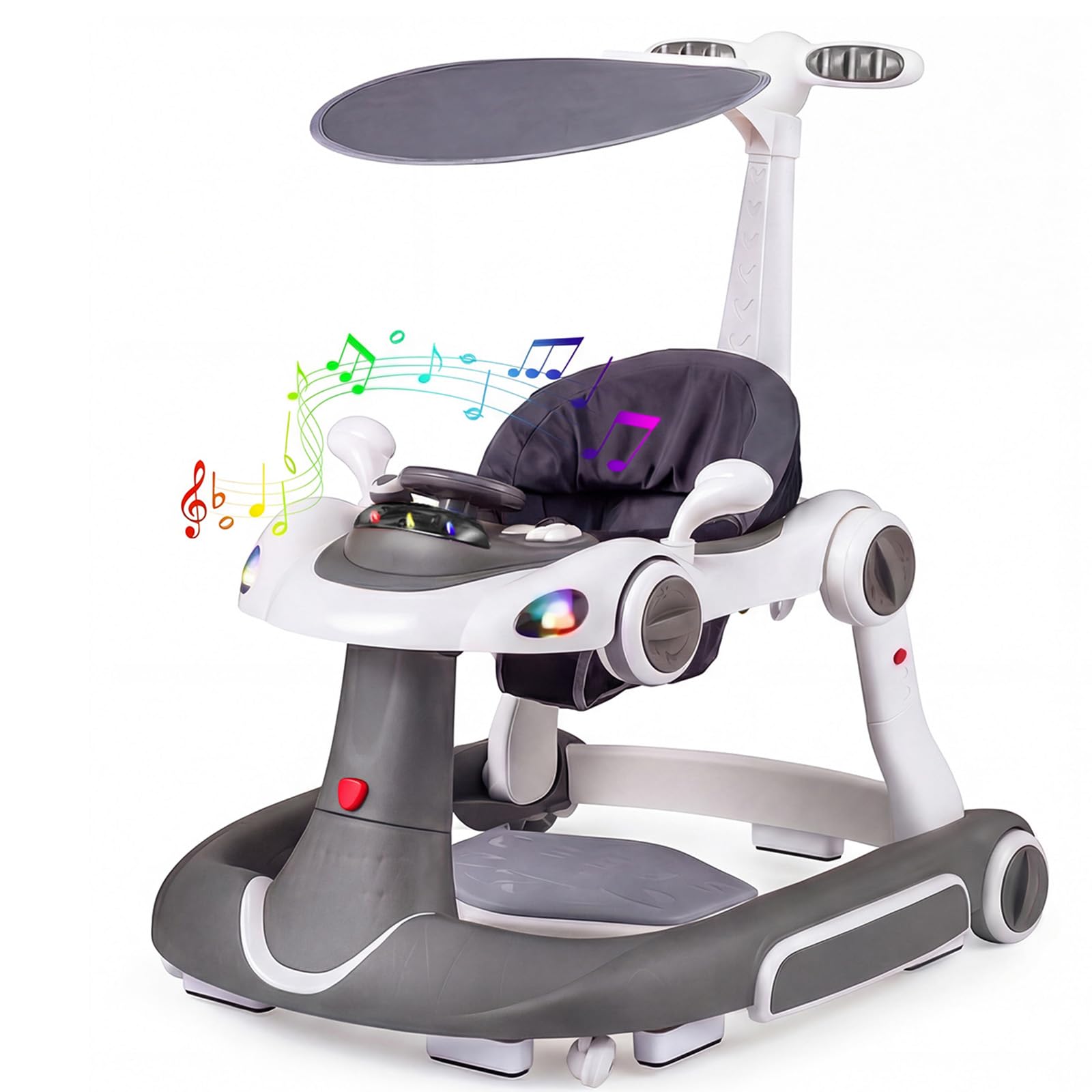 GIANTEX Andador para Bebés Plegable 7 en 1 con Capota (Gris+Blanco) | Tacatá Plegable con Velocidad y Altura Ajustables, Centro de Actividades con Música y Luces para Bebés de 7 a 18 Meses
