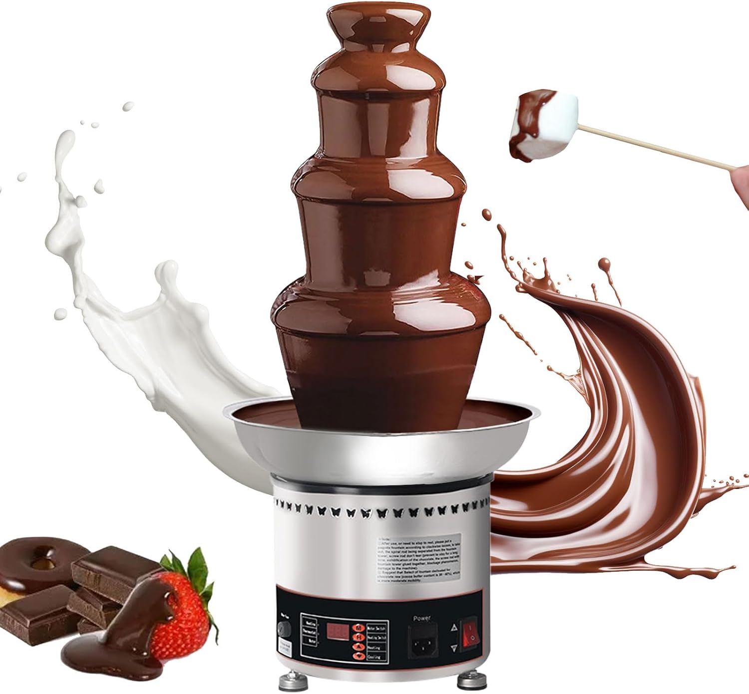 AIZYR 4 Tier Chocolate Fondue Fountain Machine, Commercial Chocolate Fondue Tower Cheese Fountain for Chocolate, Butter, BBQ Sauce