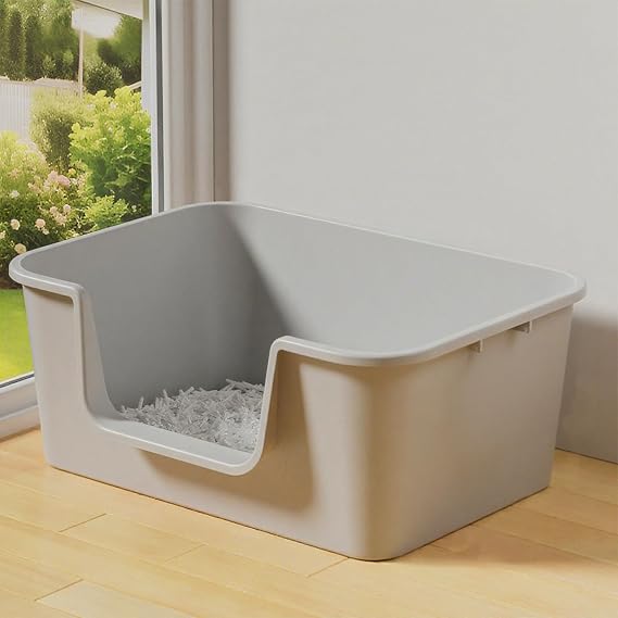 Cat Litter Box with High Sides for Indoor Cats,Low Entry Open Top Cat Litter Pan for Kittens & Senior Cats,High Wall Easy Cleaning Anti-Splashing cat Litter Tray (Grey)