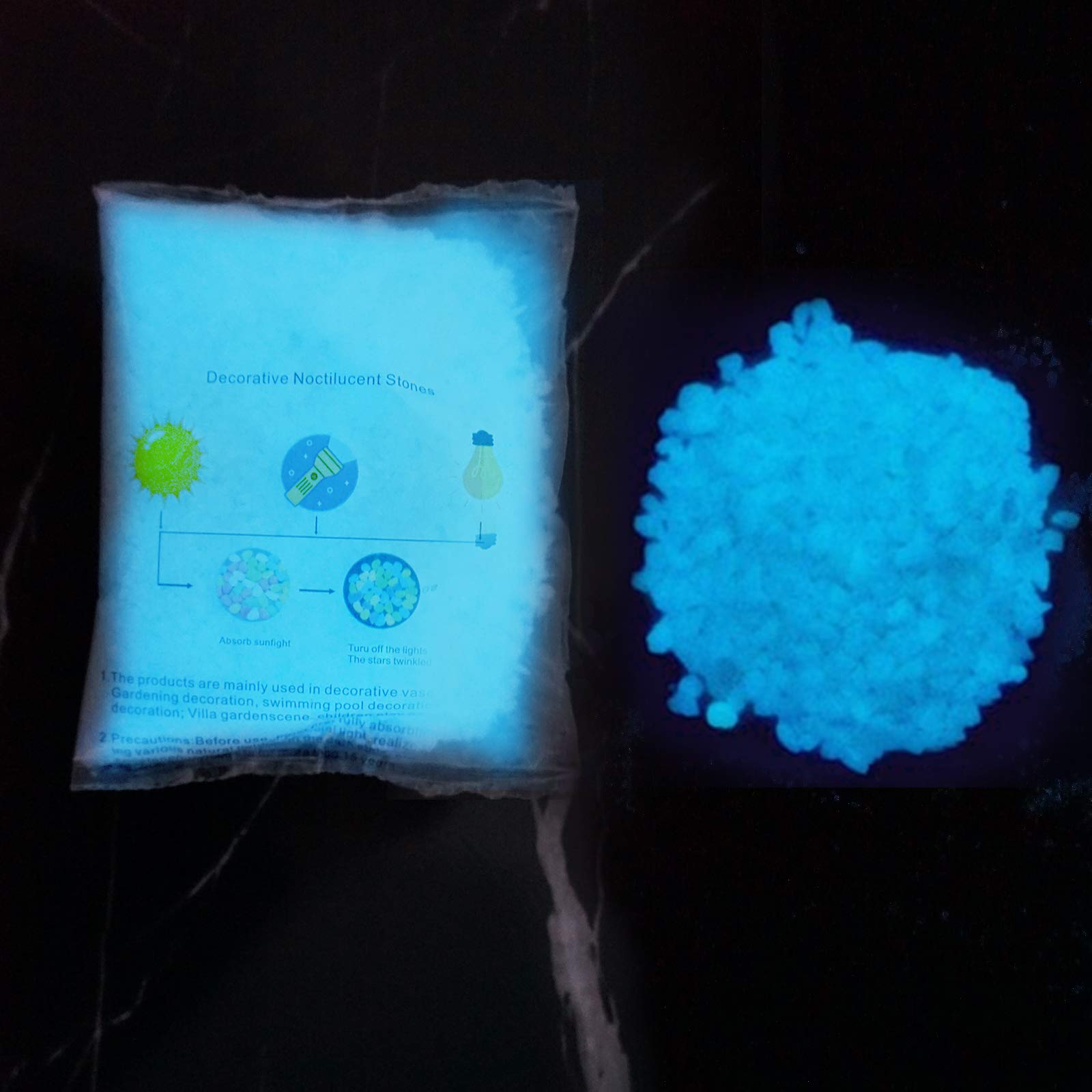 Herefun Pietre Luminosi, 300g Pietra Luminosa Giardino, Ciottoli Luminosi Fluorescente, Ciottoli Fluorescenti Incandescente Blu Decorazione per Acquario, Vialetto, Decorazioni all'Aria Aperta (Blu)