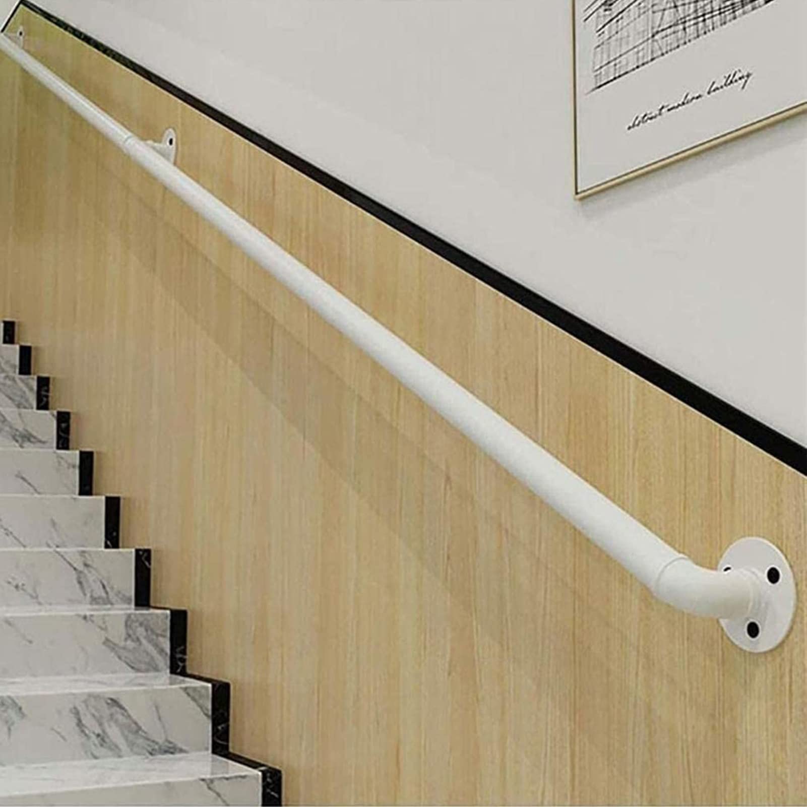IBOWZ Corrimano per Scale Interne Esterne Ringhiera per corrimano montata a Parete Bianca per Scale Interne e gradini Esterni,corrimano in Ferro da 1 Piedi a 20 Piedi Ringhiere per aste di suppor