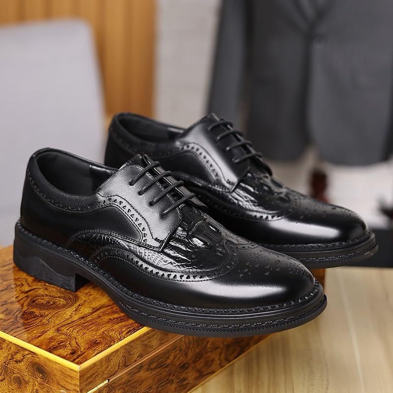 Men's Vintage Crocodile Print Strap Slip On Dress Shoes Mens Suede Leather Classic Lace Up Oxford Shoes for Weddings Business Office Prom3
