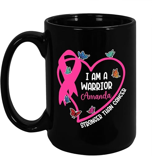 Taza con texto en inglés "I'm A Warrior", taza de apoyo para el cáncer de mama, taza de luchador contra el cáncer, taza de café guerrero, taza de