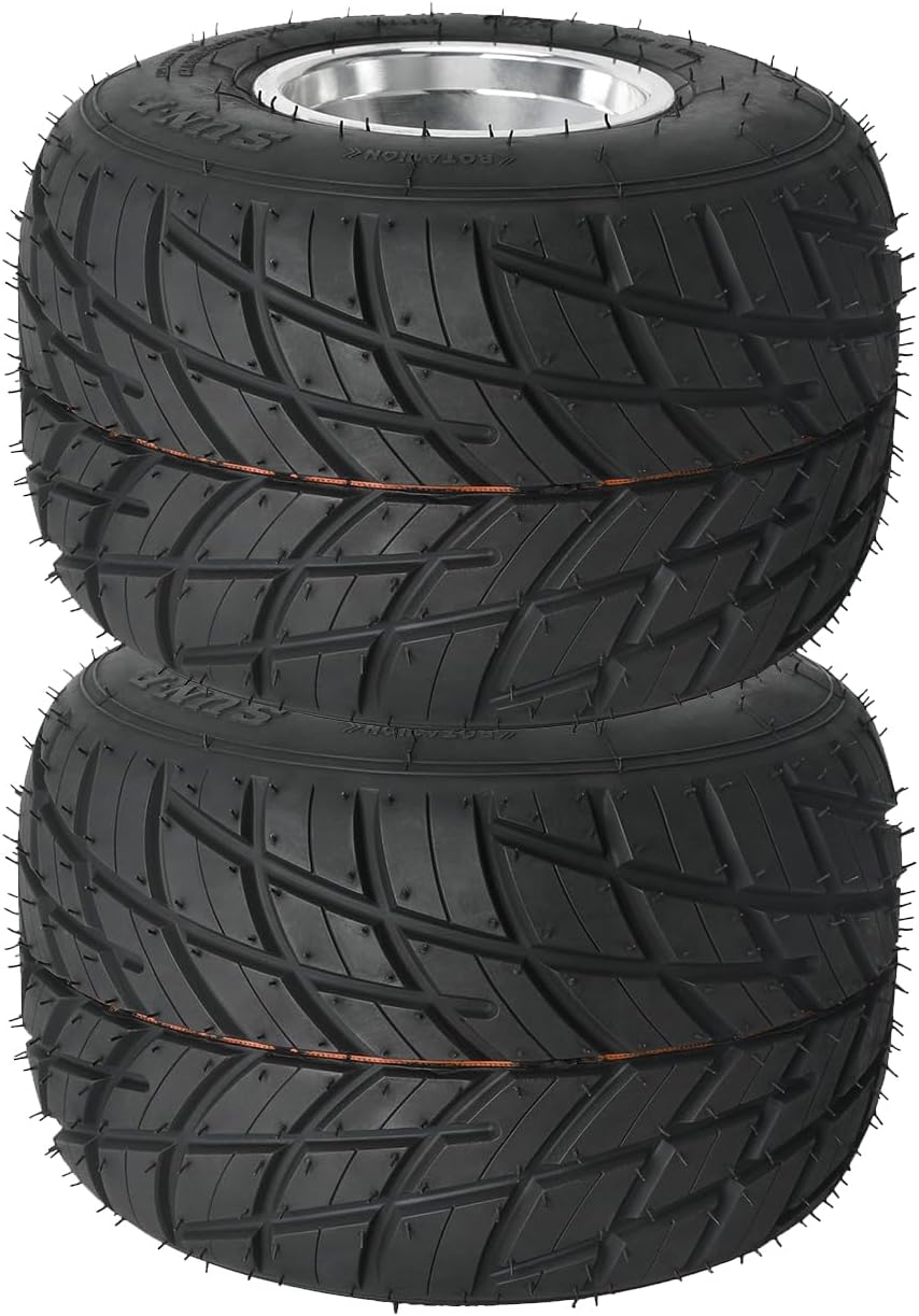 2pcs Rear 11x7.10x5 Rain Road Tires, 11x7.10-5 Go Kart Tires and Rims Aluminum Hubs for Racing Kart Quad Drifting Mini Bikes (42mm Offset Hubs, Tubeless Tire, 5-Inch, 3 Holes)