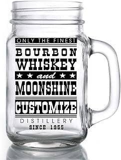 BARCONIC CUSTOMIZABLE - 16oz Mason Jar with Handle - Bourbon, Whisky and Moonshine - pack of 12