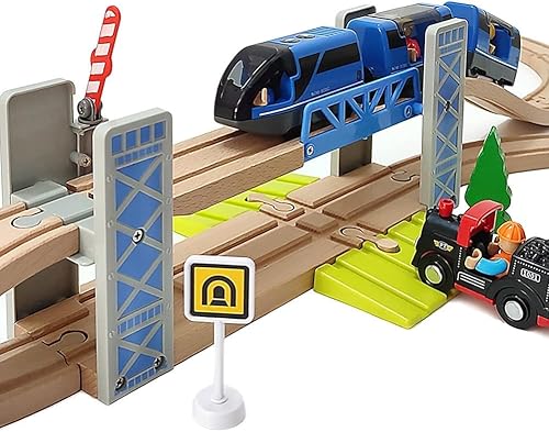 Miniatura 4 de Lift Bridge - Juego de grúa de madera con vagones de tren, compatible con las principales marcas de ferrocarriles de madera, de 3 a 5 años