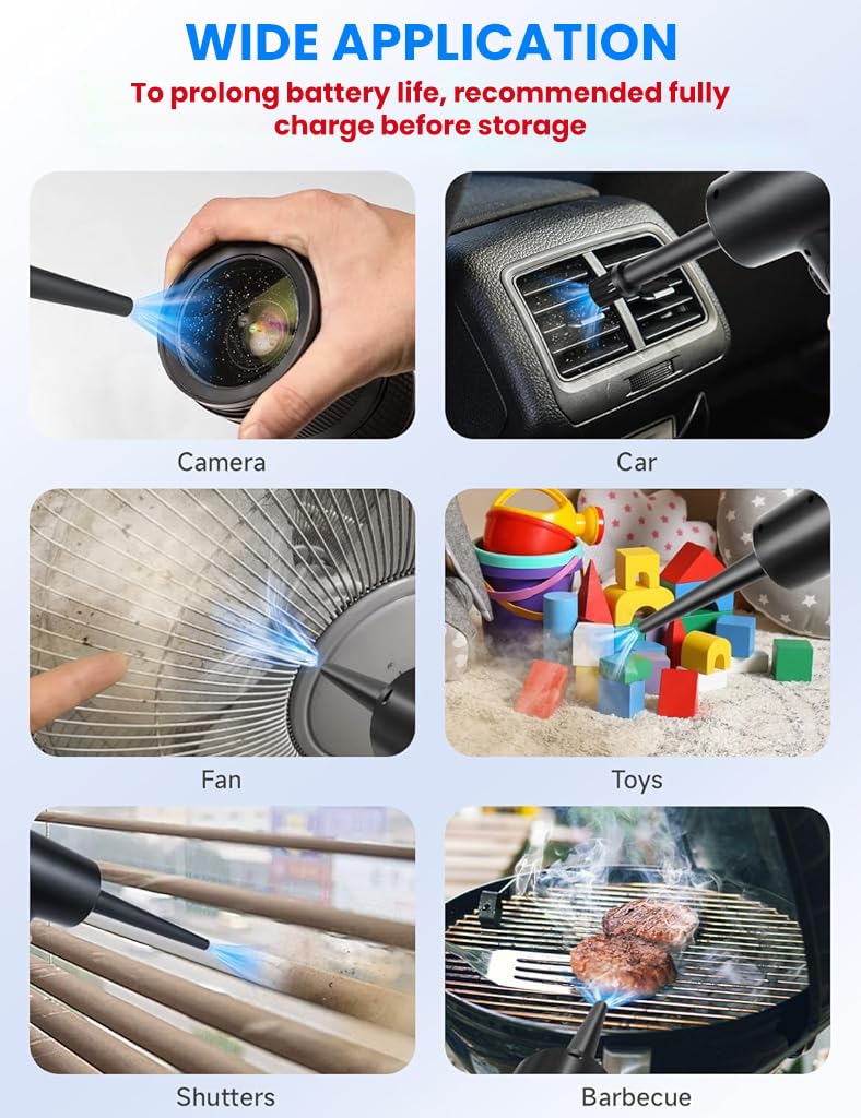 STHIRA® Electric Air Duster 2 In 1 Air Blower Air Pump with 5 Nozzles, 3-speed Air Duster with LED Light USB Cordless Handheld Compressed Air Blower for Car Dusting, Keyboard Maintenance 2