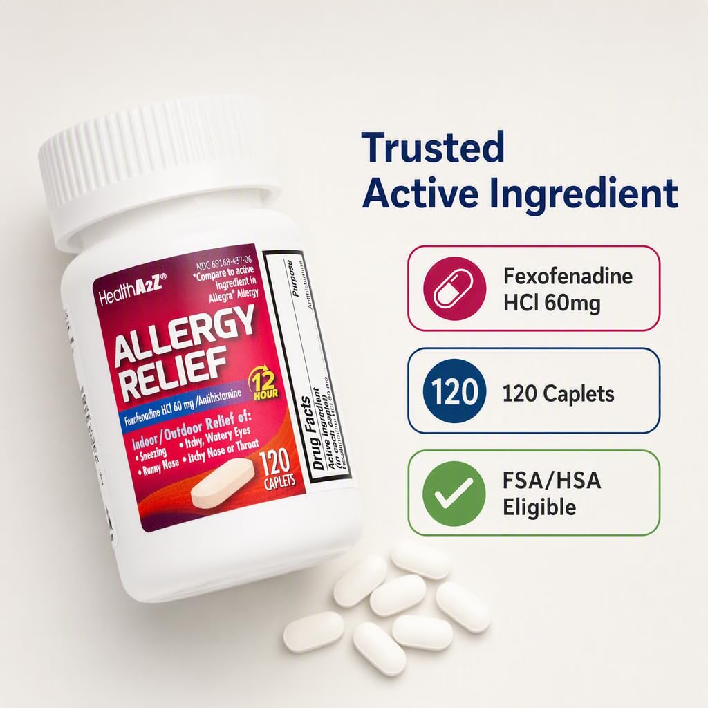 HealthA2Z® Fexofenadine 60mg 12-Hour Allergy Relief, Antihistamine, 120 Ct — Amazon image 3