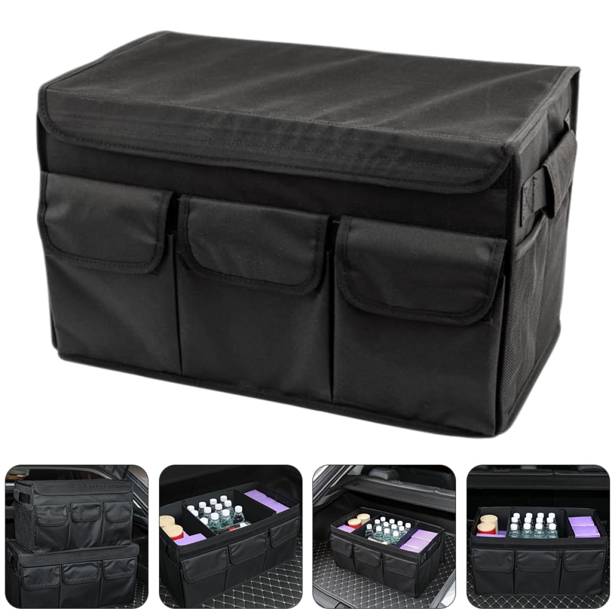 Scatola Organizer per Bagagliaio Auto, Organizer Box Pieghevole Oxford Nero, Grande Capacità, per Viaggio e Ordine Rapido