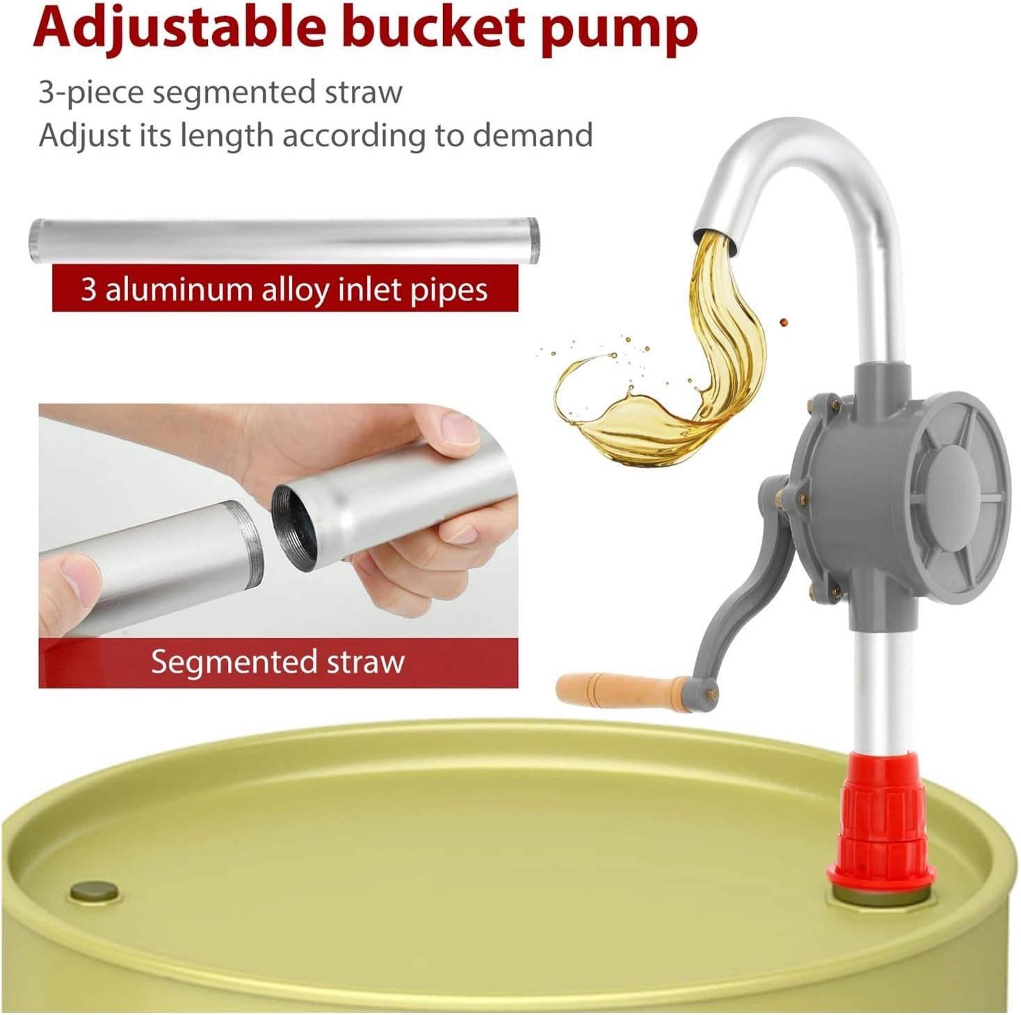 Drum Pump, 55 Gallon Adjustable Drum Pump For Gasoline Transfer Detachable Rotary Barrel Compact Rust Proof Hand,Barrel Pump