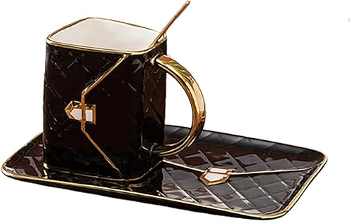Debelleo Juego de tazas de café personalizadas con plato y cuchara de té, regalos para ella, regalos para amantes de los bolsos, tazas para mamá,