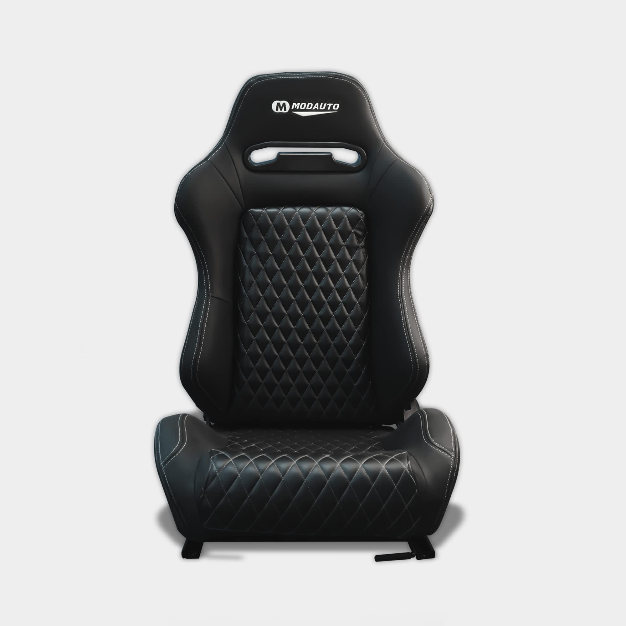 M MODAUTO Asiento Deportivo Coche,Semibaquet Deportivo Ajustable,Adaptable para Coches,Ríeles Incluidos,para Coche y Simulador de Conducción,Modelo M-N590L,Negro y Costura Blanca Logo