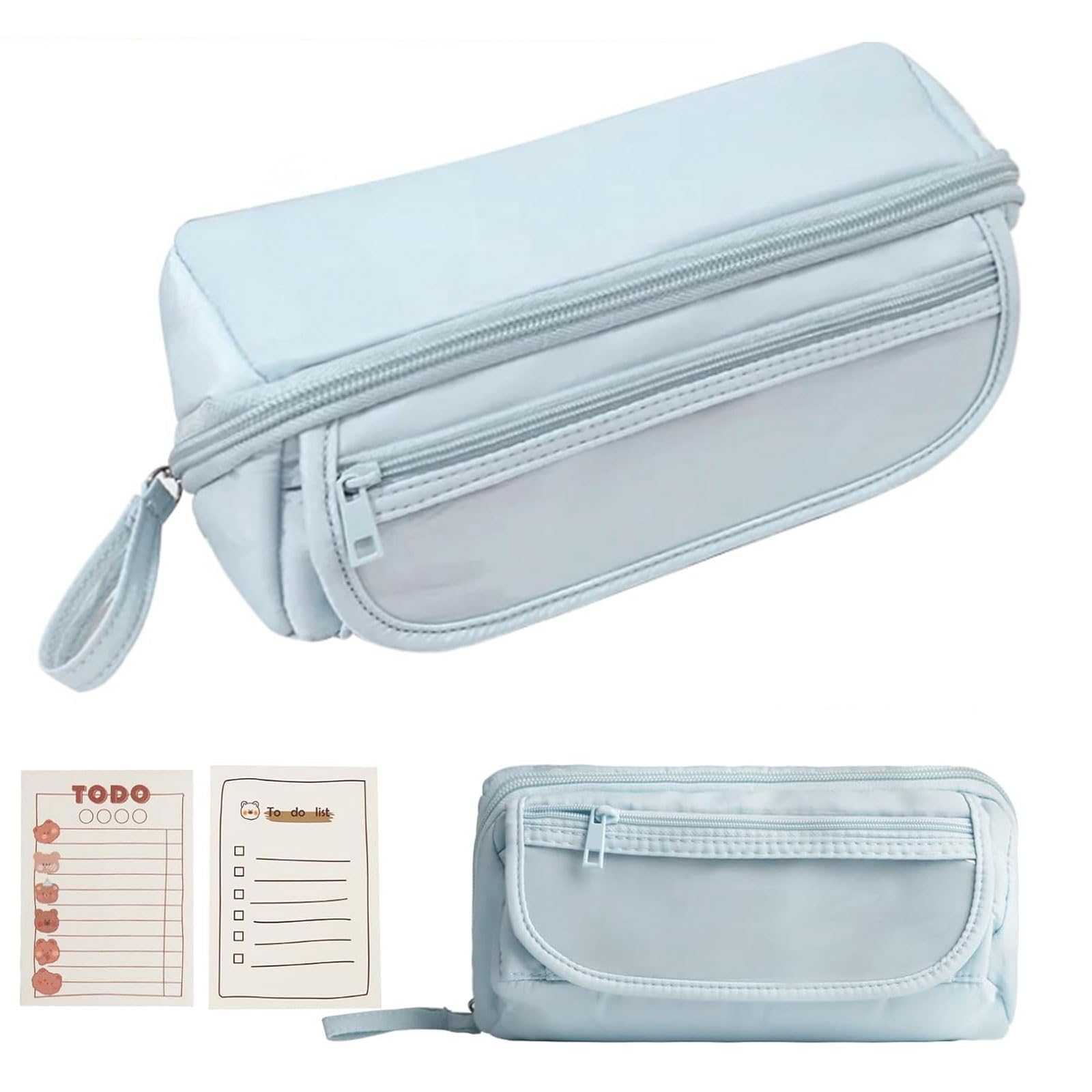 TPTGIAR Large Pencil Case for Girls Boys with 2 Note Pads Sky Blue Big Capacity Portable Pencil Case with Compartments Waterproof Home School Office Stationery Supplies Pencil Pouch