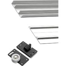 Premium 51.18in Black Triple Rail Sliding Wardrobe Door Track Kit - Aluminium Hardware with Quiet Rollers for Smooth Operation - Ideal for Cabinets & Closets