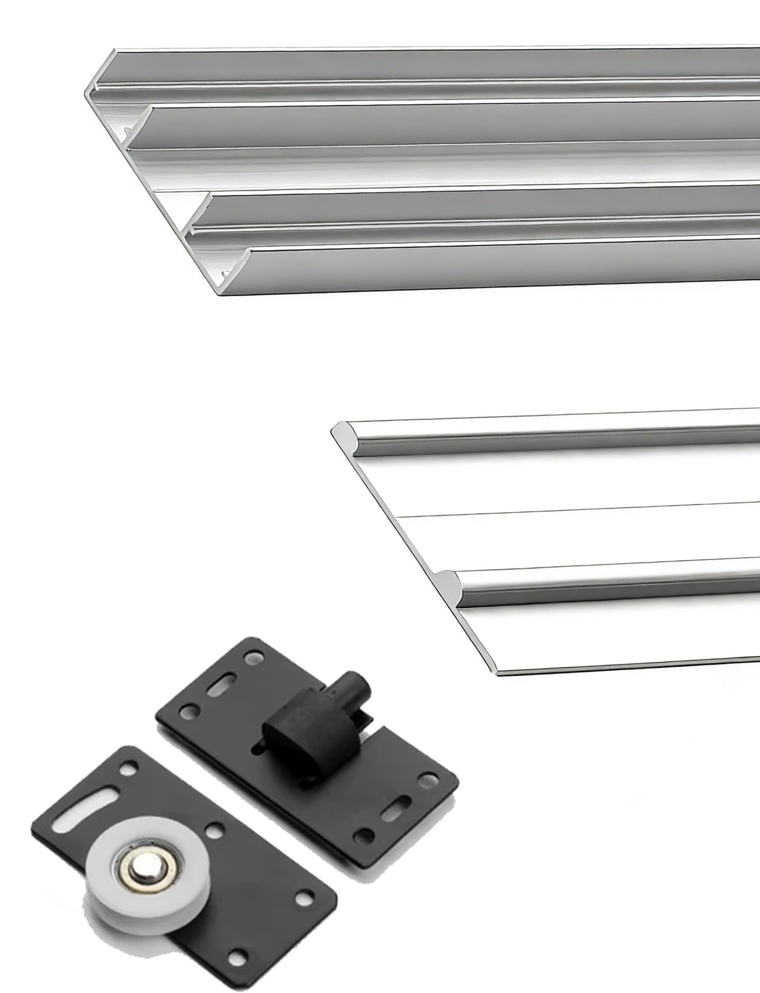 Kit de herrajes para puerta corredera de armario de triple riel, riel de aluminio, kit de puerta corredera para armarios, armarios, con rodillos silenciosos