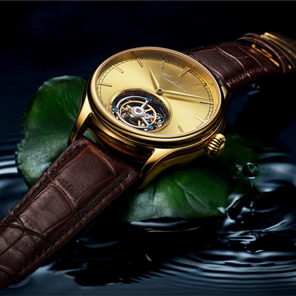 Reloj de pulsera de cuero luminoso con esfera de esqueleto mecánico y mecanismo de cuerda manual, cristal de zafiro, vintage, hueco de doble cara, impermeable, para hombre