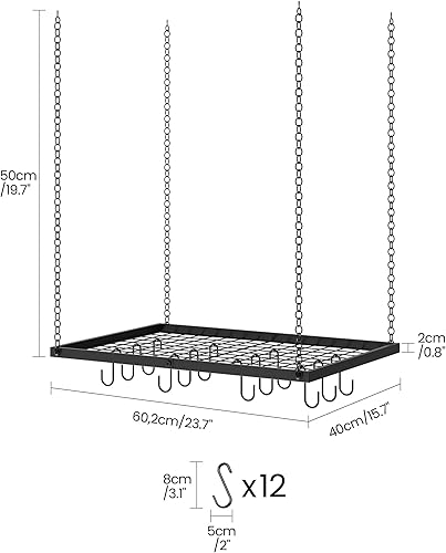 Miniatura 4 de Estante colgante para ollas, colgador de ollas montado en el techo para cocina, organizador de almacenamiento de utensilios de cocina de metal con