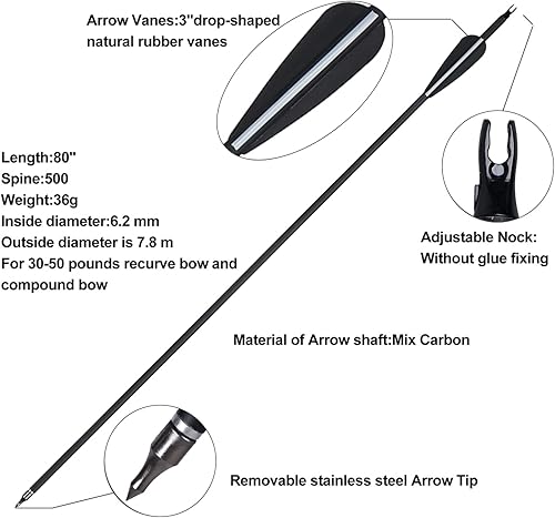 Miniatura 4 de TOPARCHERY Arco recurvo de tiro con arco de 60 pulgadas, arco de caza y flecha, juego de arco y flecha para adultos, práctica de competencia,
