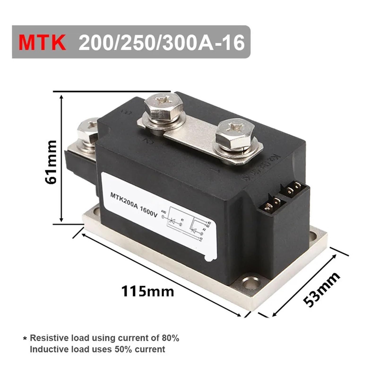 Raddrizzatori controllati da tiristori 250A 300A Modulo relè a semiconduttore di Potenza a crimpare 1600VDC for Controllo Motore AC-DC(MTK,250A)