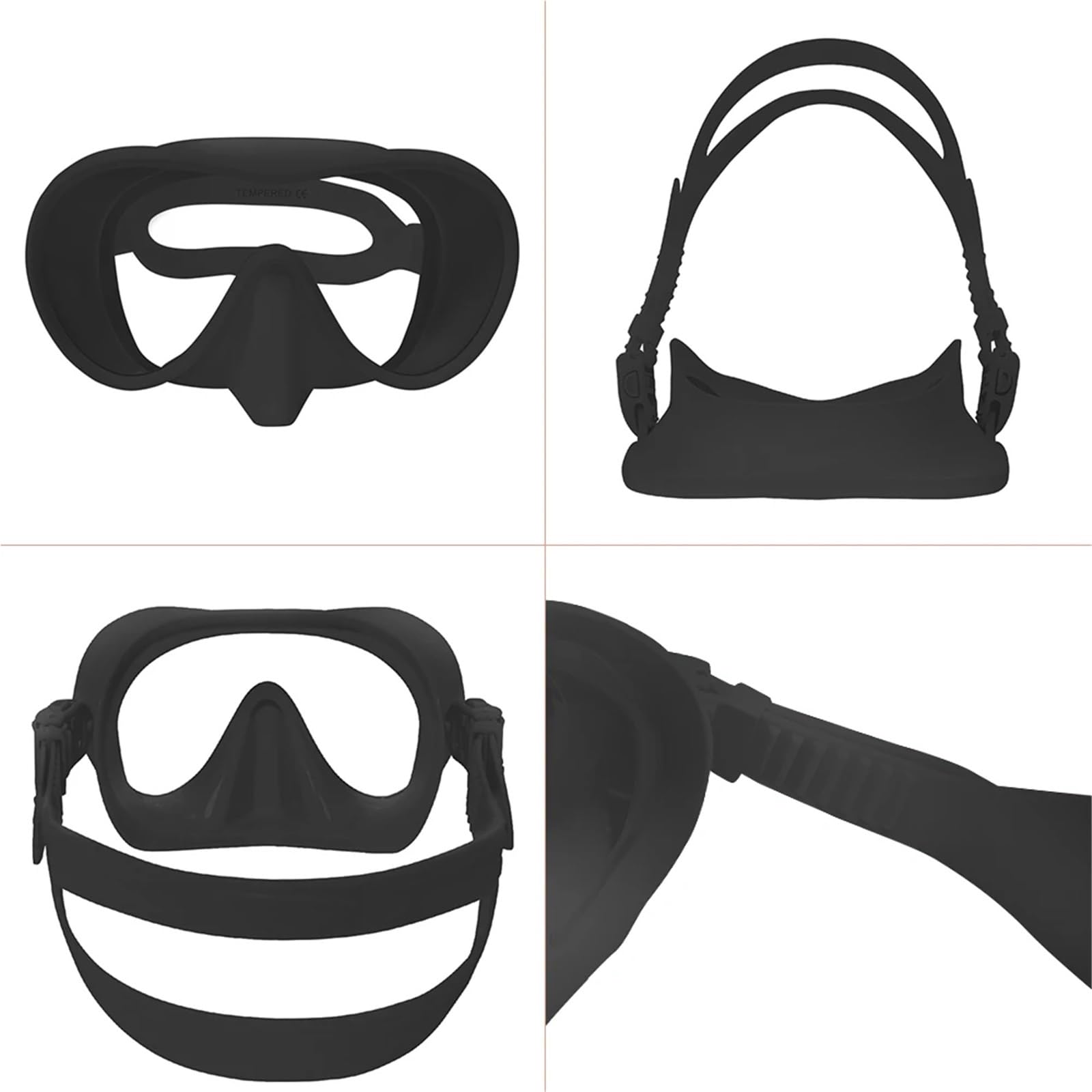 Buceo Espejo Facial antivaho para esnórquel de 180°, máscara de Buceo en Aguas Profundas, Gafas de Buceo con Tubo respiratorio máscaras de Buceo(Black)