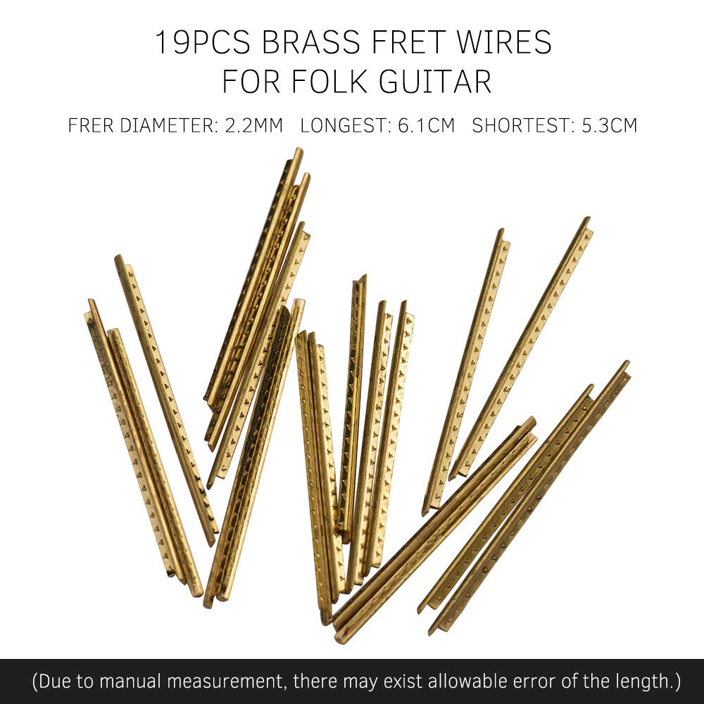 HUIOP Brass Fret Wire,19pcs 2.2MM Brass Guitar Fret Wire Fretwires for Classic Guitar Fingerboard, Gold