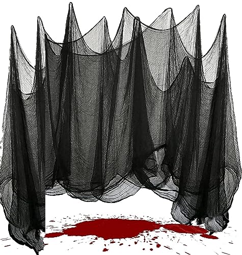 Huifengjie Decoração de Halloween para casa interior e exterior, decoração de Halloween 2 x 10 m tecido assustador gaze preta terror decoração para festa de Halloween casa encantadora decoração