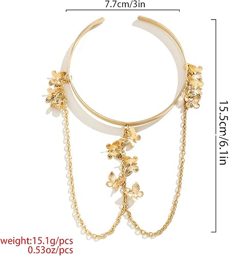 Miniatura 4 de Brazalete con borlas, brazalete superior abierto, ajustable, brazaletes para el brazo, joyería de disfraz de boda para mujer (dorado)