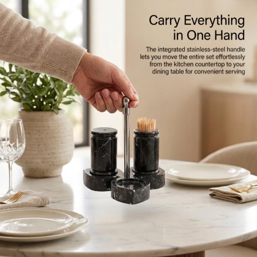 Marble Salt & Pepper Shakers Set of 3 -2 Marble Salt & Pepper Shakers Set of 3 -2