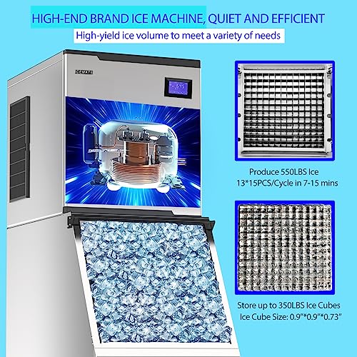 Icemate Ice Machine Commercial 550 Lbs/24H Commercial Ice Maker Machine With Storage 350 Lbs Commercial Ice Machine With Drain Pump,Suitable For Restaurants, Bars, Coffee Shops, Large Families, Etc #TOP1