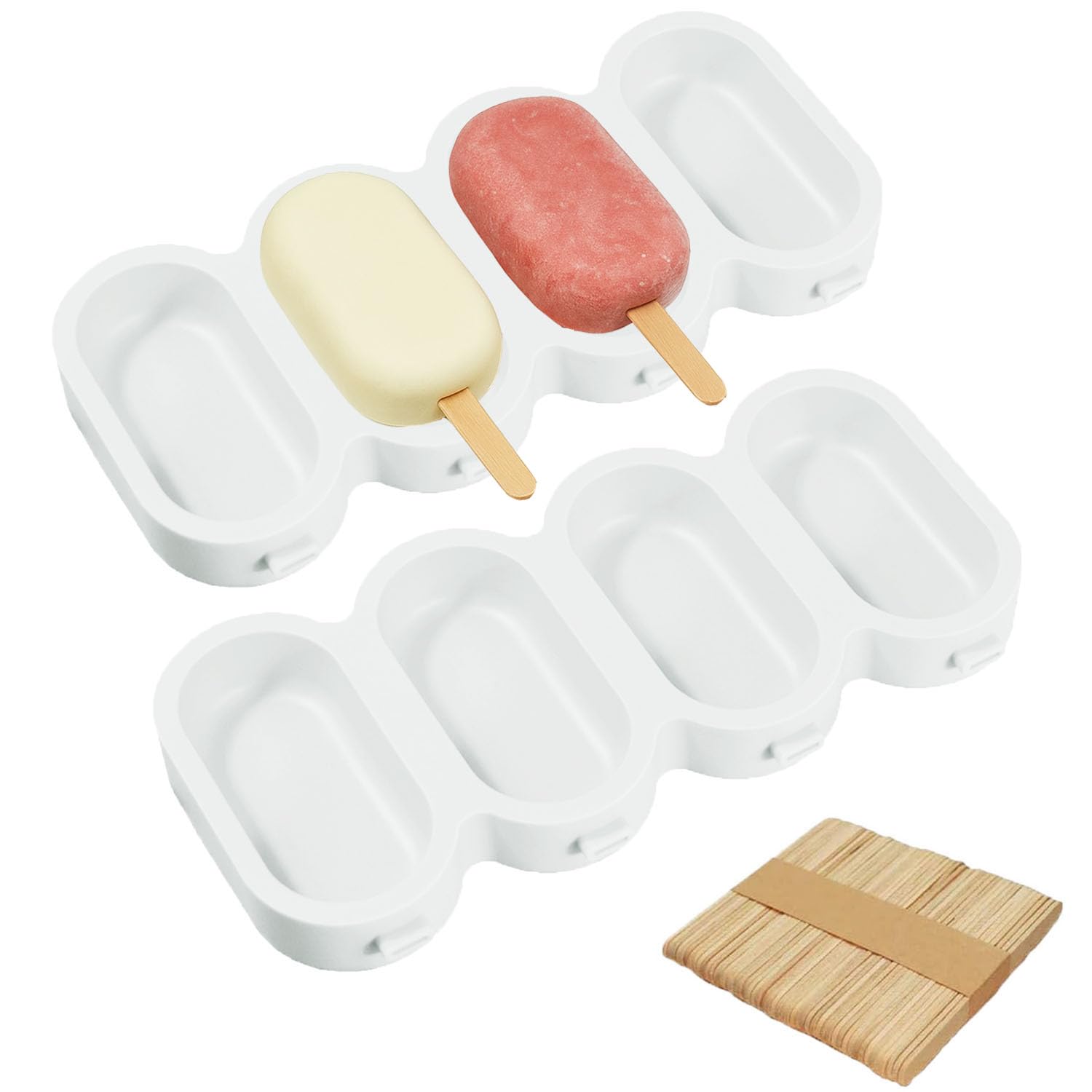 Ice Lolly Mould, 2 Pieces Popsicle Mould Silicone Ice Cream Moulds with 50 Sticks for Chocolate, Sorbets, Pudding