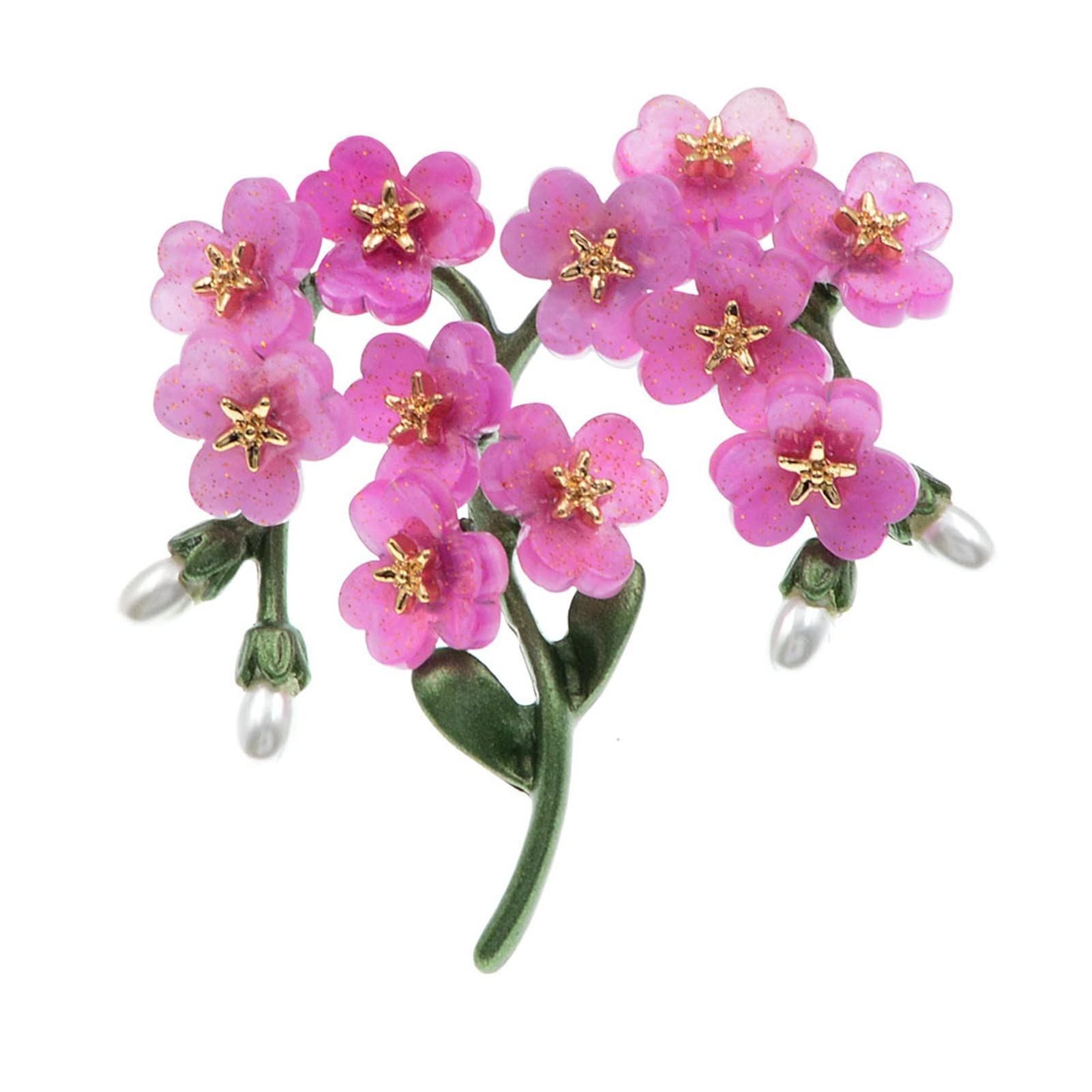 Broche fleur Myosotis en résine rose et perles de simulation - 7