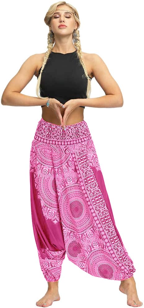 Whitewhale Women Casual Peacock Print Summer Loose Yoga Trousers Baggy Boho Aladdin Jumpsuit Harem Pants 3