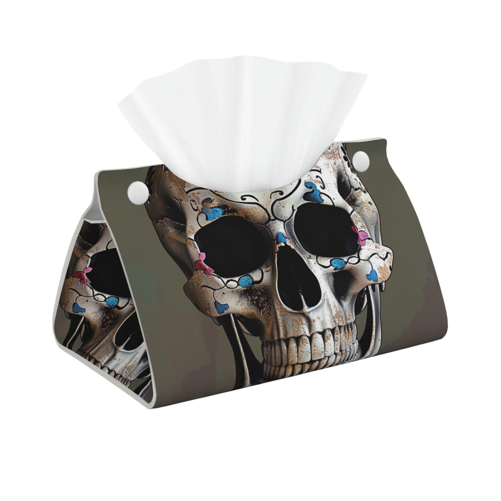 Skull 1 Print Tissue Box Cover Foldable Tissue Storage Box Leather Tissue Cube Box Holder for Living Room Bedroom Office Car Home Decor